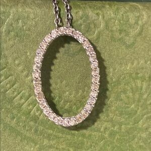 14k White Gold Genuine Diamond Oval Ring Necklace Pendant